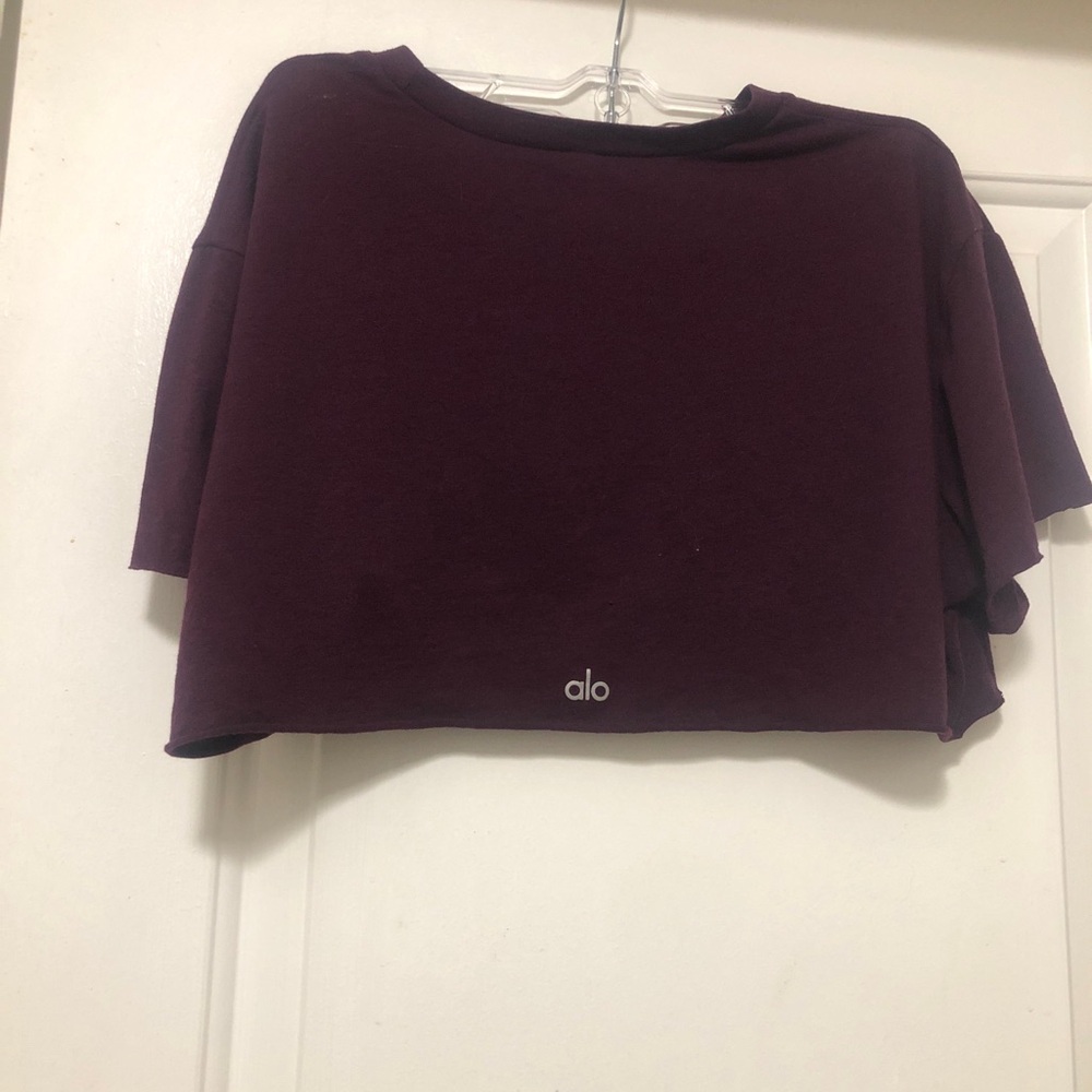 ALO Yoga Women's Cropped Short Sleeve Top - Burgundy Plum Suze small